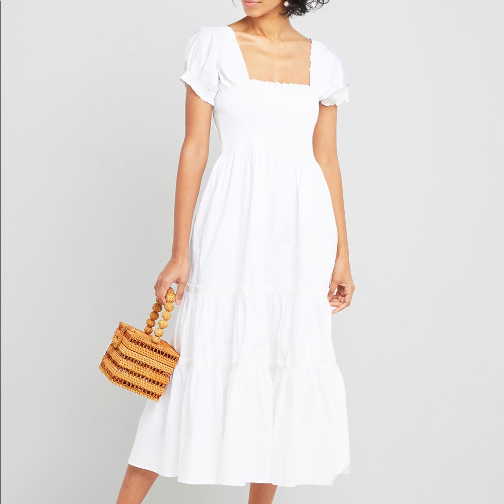 COPY - OPT white square neck smocked maxi dress